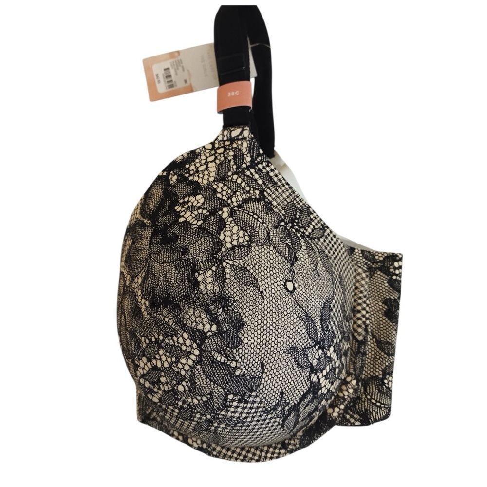 Cacique Totally Smooth Lightly Lined Full Coverage Bra 38C Black and White Lace